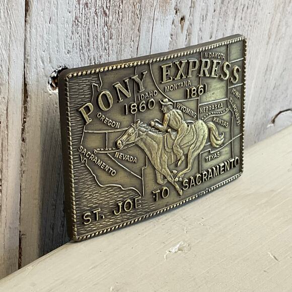 Vintage Pony Express 1860-1861 Brass Belt‎ Buckle St Joe to Sacramento - Picture 4 of 7